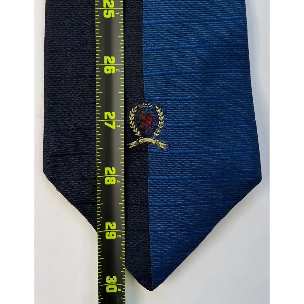 Tommy Hilfiger Silk Necktie Blue Black Colorblock Crest Logo USA Mens Tie